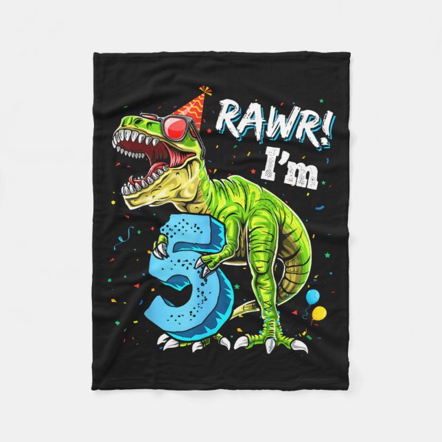 Cobertor De Velo Rawr I'm 5 5th Birthday T Rex Dinosaur Funny Party (Frente)