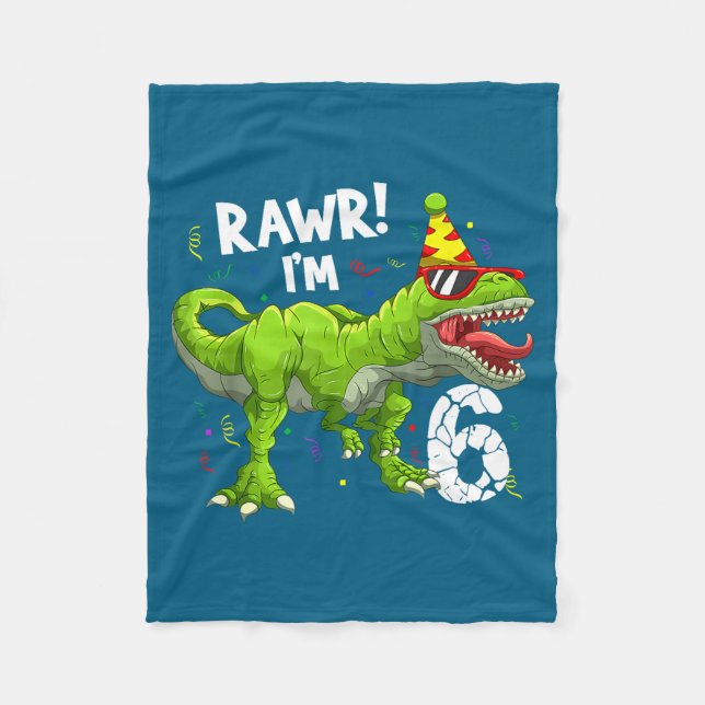 Cobertor De Velo Rawr I'm 6 6th Birthday T Rex Dinosaur Funny Party (Frente)