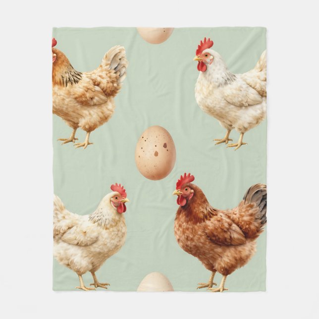 Cobertor De Velo Realistic Chickens Farm Fresh Eggs Pattern (Frente)