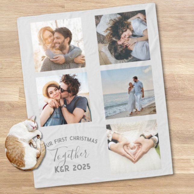 Cobertor De Velo Recém Fala Nossa Primeira Foto De Natal Junto (Newly Weds Our First Christmas Together Photo Fleece Blanket)