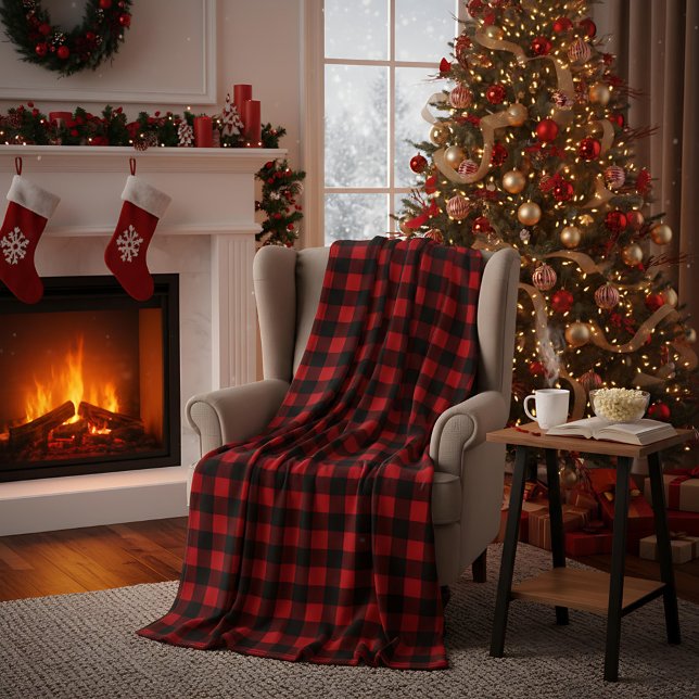 Cobertor De Velo Red and Black Buffalo Plaid Christmas Check (Criador carregado)