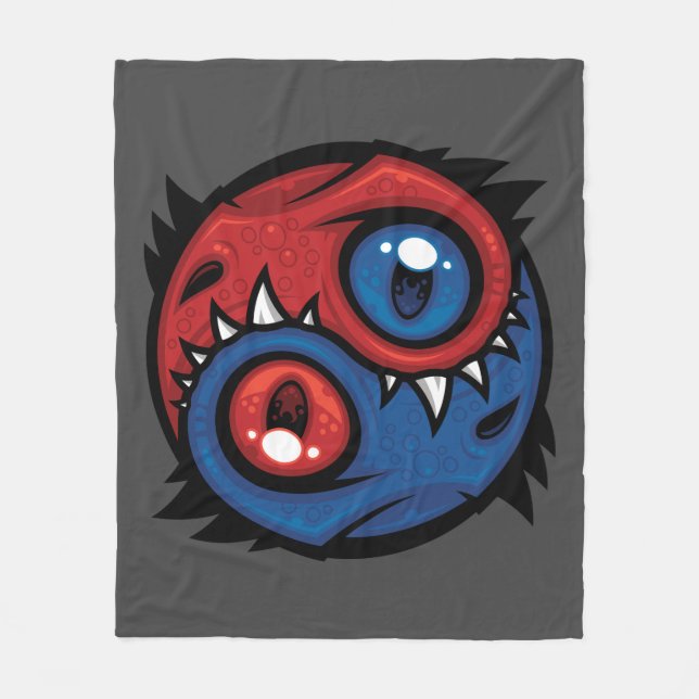 Cobertor De Velo Red and Blue Yin Yang Dragons (Frente)