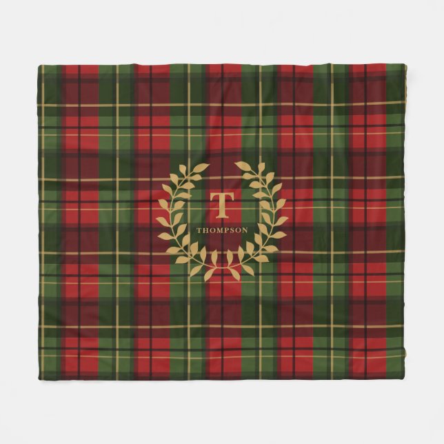 Cobertor De Velo Red And Green Plaid With Custom Monogram Wreath (Frente (Horizontal))
