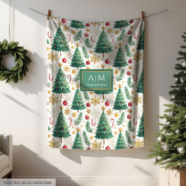 Cobertor De Velo Red and green watercolor Christmas trees chic