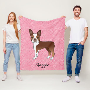 Cobertor De Velo Red Boston Terrier Dog Em Corações E Nome Rosa