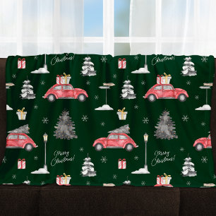 Cobertor De Velo Red Car Winter Patterry Felry Christmas Green Larg