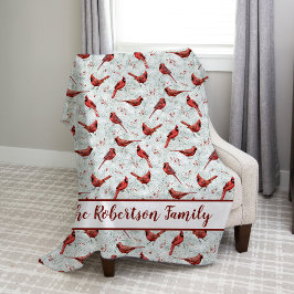 Cobertor De Velo Red Cardinals Snowy Pine Christmas Family Name