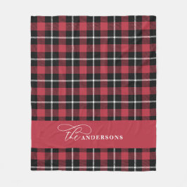 Cobertor De Velo red check tartan script personalizado pulso famili