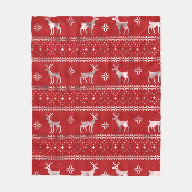 Cobertor De Velo Red Christmas Deer Sweater Knit Christmas Blanket (Frente)