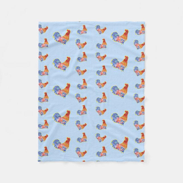 Cobertor De Velo Red Funny Rooster Cockerel Blue e White Spots Fl (Frente)