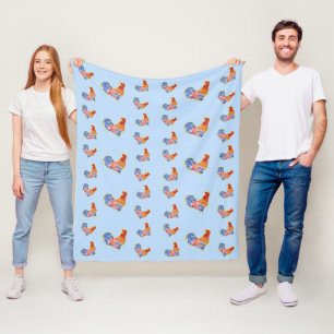 Cobertor De Velo Red Funny Rooster Cockerel Pontos Azul e Branco