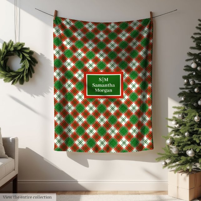 Cobertor De Velo Red Green Checkered Blanket Custom Name Cozy Art (Red Green Checkered Blanket Custom Name Cozy Art)