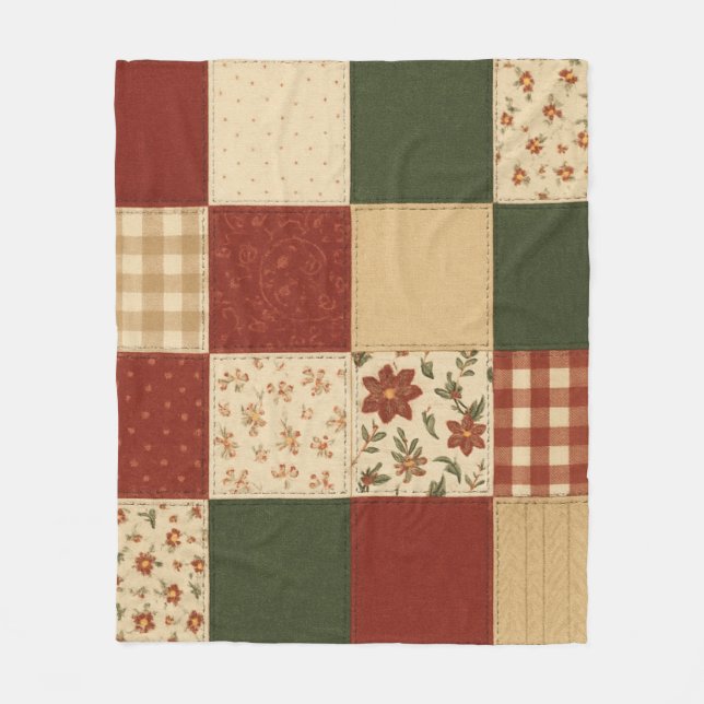 Cobertor De Velo Red Green Patchwork Quilt Rustic Farmhouse Floral (Frente)