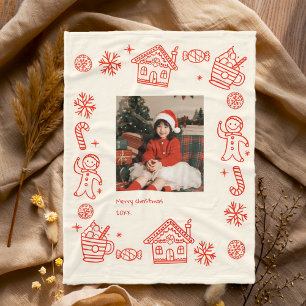 Cobertor De Velo Red Hand Drawn Doodle Whimsical Photo Christmas