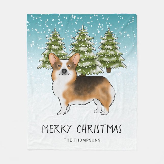 Cobertor De Velo Red Headed Tri Pembroke Corgi Natal (Frente)