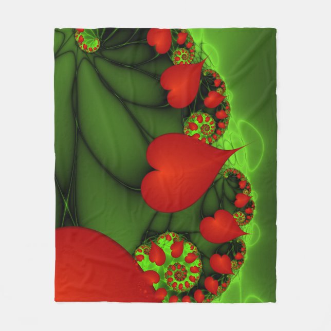 Cobertor De Velo Red Hearts Verde limão Arte Fractal Moderna Abstra (Frente)