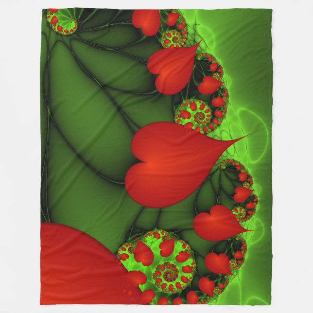 Cobertor De Velo Red Hearts Verde limão Arte Fractal Moderna Abstra (Frente)
