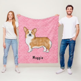 Cobertor De Velo Red Pembroke Welsh Corgi Em Corações Rosa Com Nome