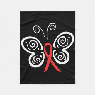 Cobertor De Velo Red Ribbon Butterfly Blood Cancer Hiv Aids Awarene