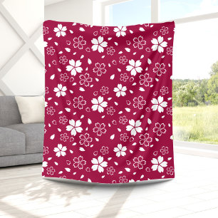 Cobertor De Velo Red Sakura Pattern Fleece Blanket