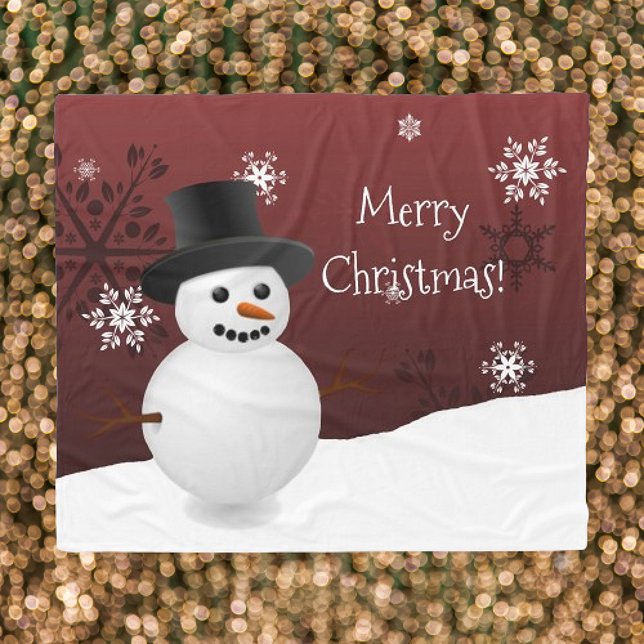 Cobertor De Velo Red Snowman Winter Scense Christmas Blanket (Red Snowman Winter Scene Christmas Fleece Blanket)