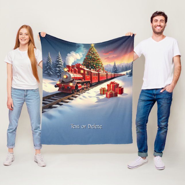 Cobertor De Velo Red Train Christmas Tree Fleece Blanket (In Situ)