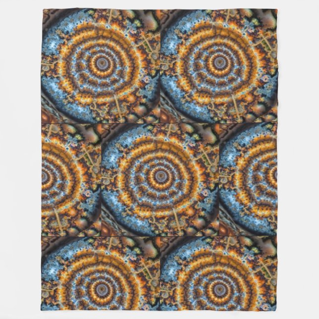 Cobertor De Velo redemoinho fractal azul e dourado (Frente)