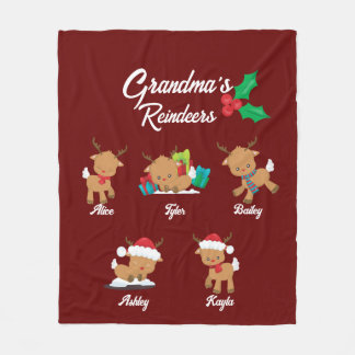 Cobertor De Velo Reindeer 5 Netos personalizados da vovó Xmas