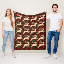 Cobertor De Velo Reindeer Dourado no Vintage Faux Red Velvet