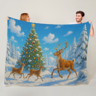 Cobertor De Velo Reindeer Fleece Christmas Blanket