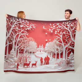 Cobertor De Velo Reindeers 3D e Pessoas na aldeia