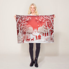 Cobertor De Velo Reindeers 3D e Pessoas no Village Baby