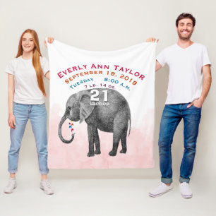 Cobertor De Velo Relato de Nascimentos Personalizados - Elefante