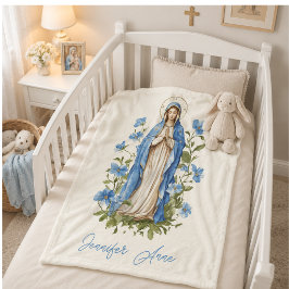 Cobertor De Velo Religiosa Católica Virgem Maria Azul Floral