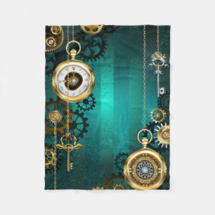 Cobertor De Velo Relógio de Joia Steampunk em um Fundo Verde