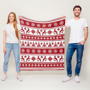 Cobertor De Velo Rena de Natal Vermelha e Flocos de Neve Sem Costur