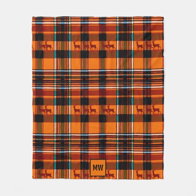 Cobertor De Velo renas de xadrez, monograma de Natal de inverno (Frente)