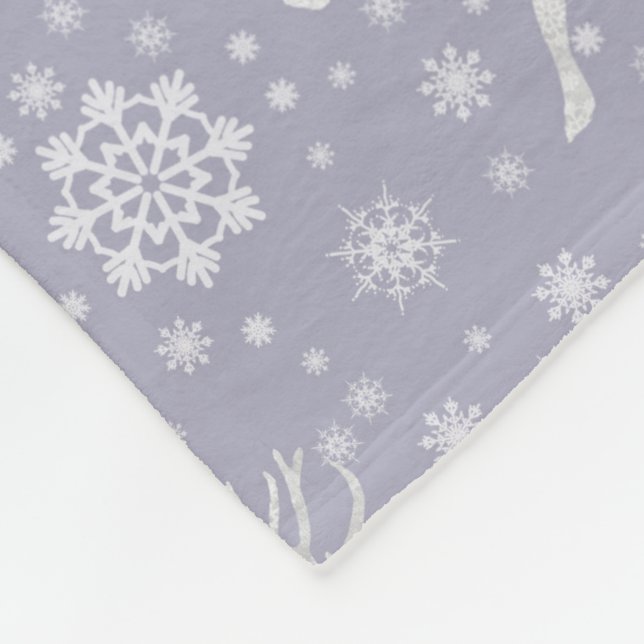 Cobertor De Velo Renas e Flocos de Neve Azul Claro/Cinza e Branco (Quina)