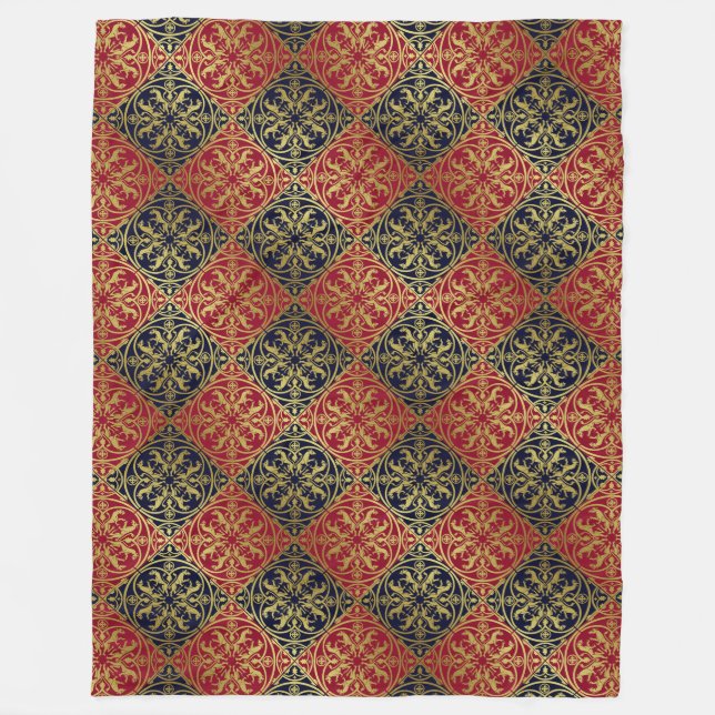 Cobertor De Velo Renascença Medieval Arauto Leão Leopardo Metálico  (Frente)