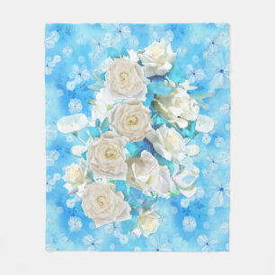 Cobertor De Velo Repetir rosas em aquarela azul céu pálido - branco