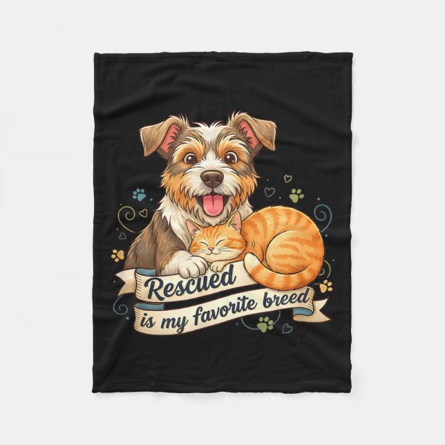 Cobertor De Velo Rescued Is My Favorite Breed Dog Cat Pet Adoption  (Frente)