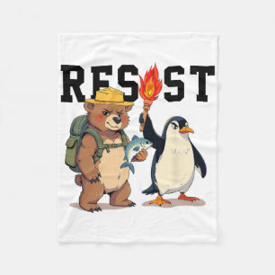 Cobertor De Velo Resistir Urso E Pinguins Anti Trump 
