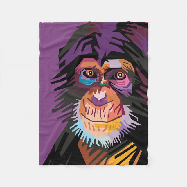 Cobertor De Velo Retrato Colorido de Macaco de Arte Pop (Frente)