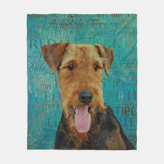 Cobertor De Velo Retrato de Airedale Terrier em Arte do Word (Frente)