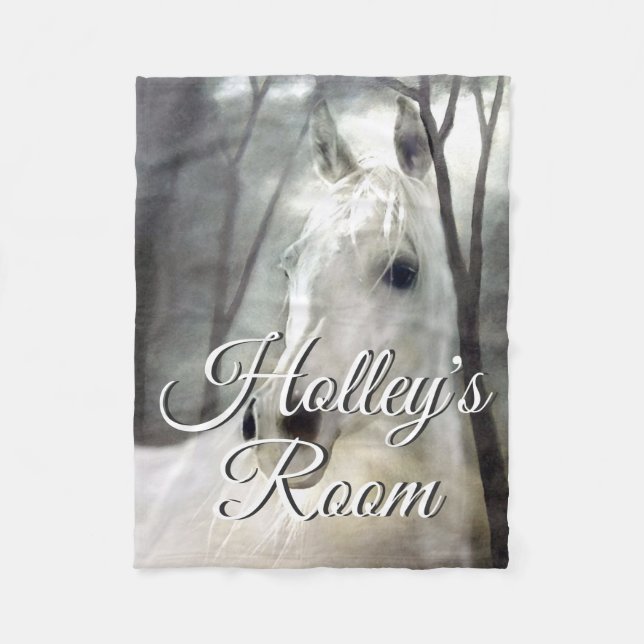 Cobertor De Velo Retrato de Cavalo Branco Personalizado (Frente)