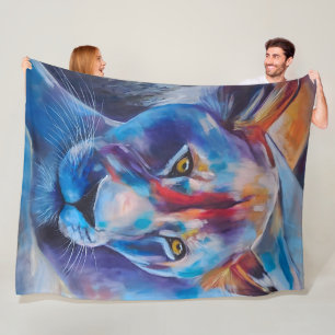 Cobertor De Velo Retrato de Gato Selvagem Pintado à Mão