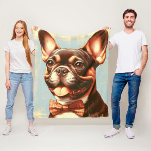 Cobertor De Velo Retrato de pintura de Bulldog Francês Vintage