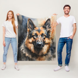 Cobertor De Velo Retrato de tinta do german shepherd