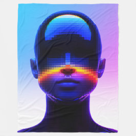 Cobertor De Velo Retrato Futurista em Pixel Art – Abstrato Digital