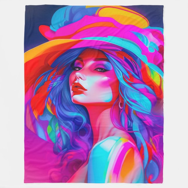 Cobertor De Velo Retrato Neon Pop Art (Frente)